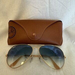 Ray-Ban Gold Aviator Sunglasses with Blue Lenses